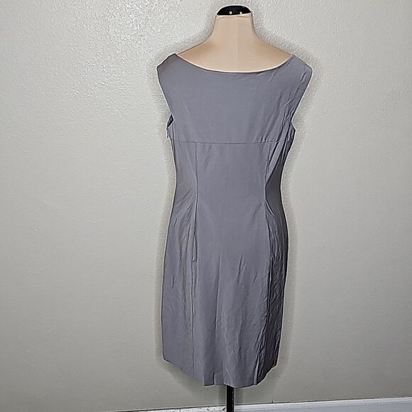 Ann Taylor 8 Stretch Wool Suiting Dress Gray boatneck Sheath - Picture 4 of 8